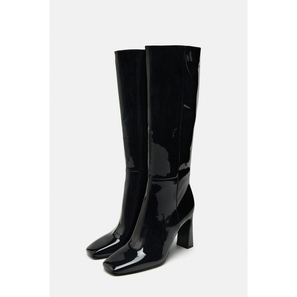 HEELED FAUX PATENT LEATHER KNEE HIGH BOOTS - Picture 3 of 7